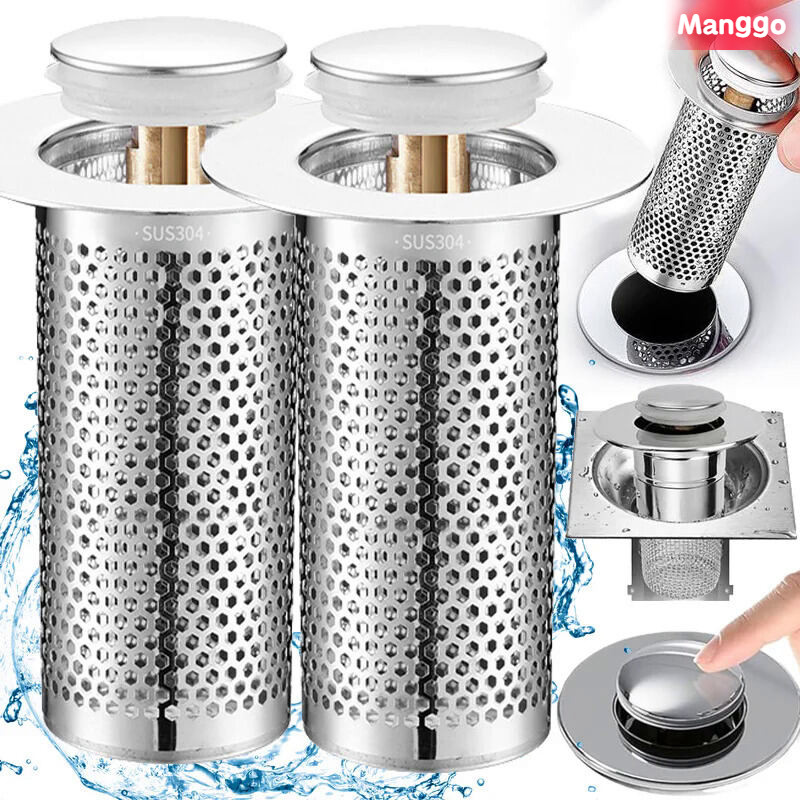 Kitchen Sink Drain Filter – Stainless Steel Pop-Up Plug With Copper Spring Core, Anti-Clogging, Universal Brass Filter, Fits 2.95-4.3" Holes