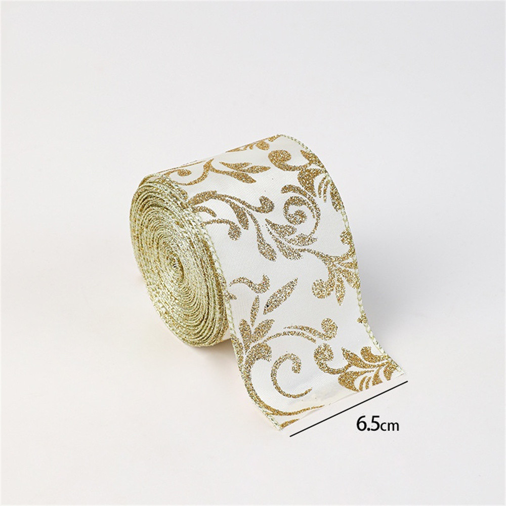 2M Gold Ribbon Wired Christmas Tree Ribbon 2.5 Inch Xmas Burlap Organza ...