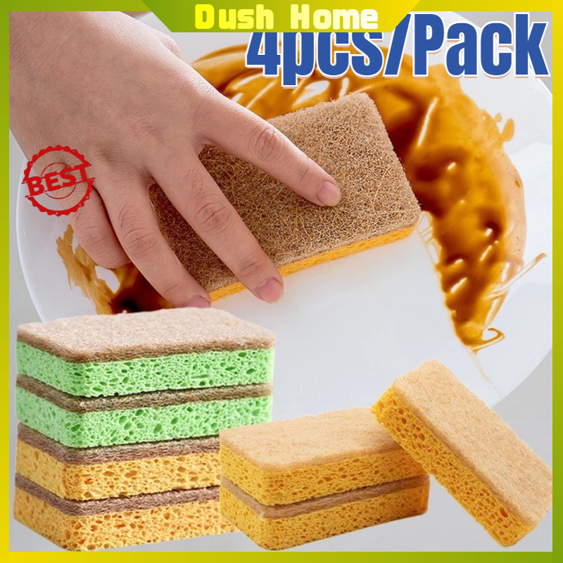 4pcs/Pack Non-Scratch Scrub Sponge, Natural Kitchen Sponges for ...
