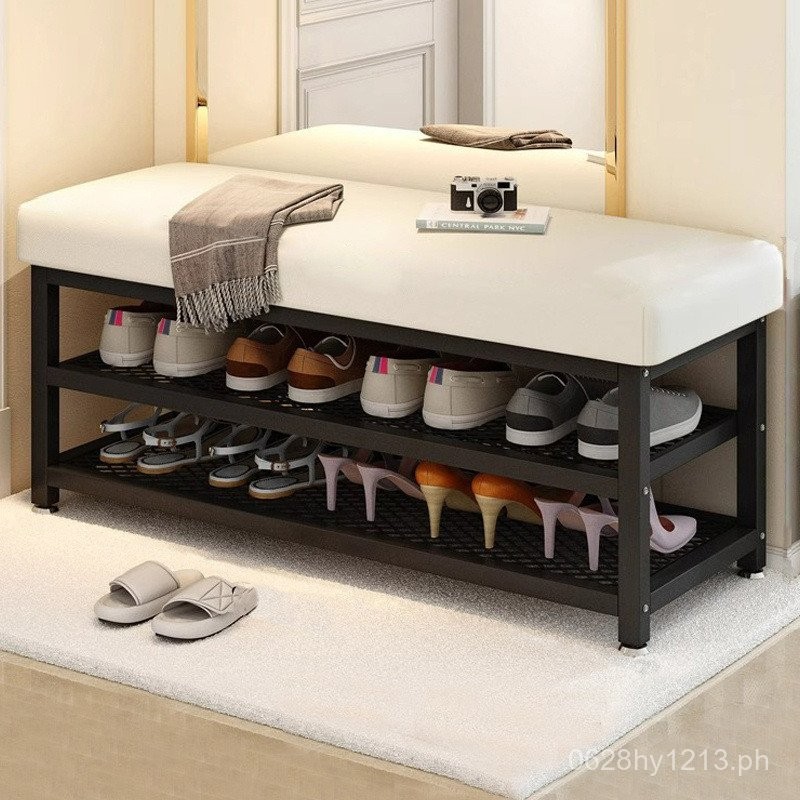 Shoe Rack with Integrated Shoe Changing Bench, Entryway Storage Stool ...