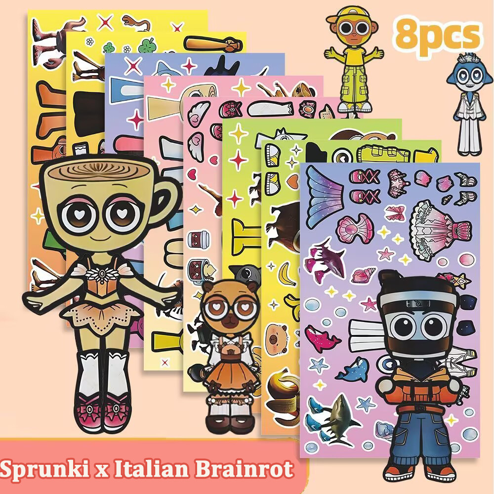 8PCS New Sprunki x Italian Brainrot Toy Puzzle Stickers for Children's ...