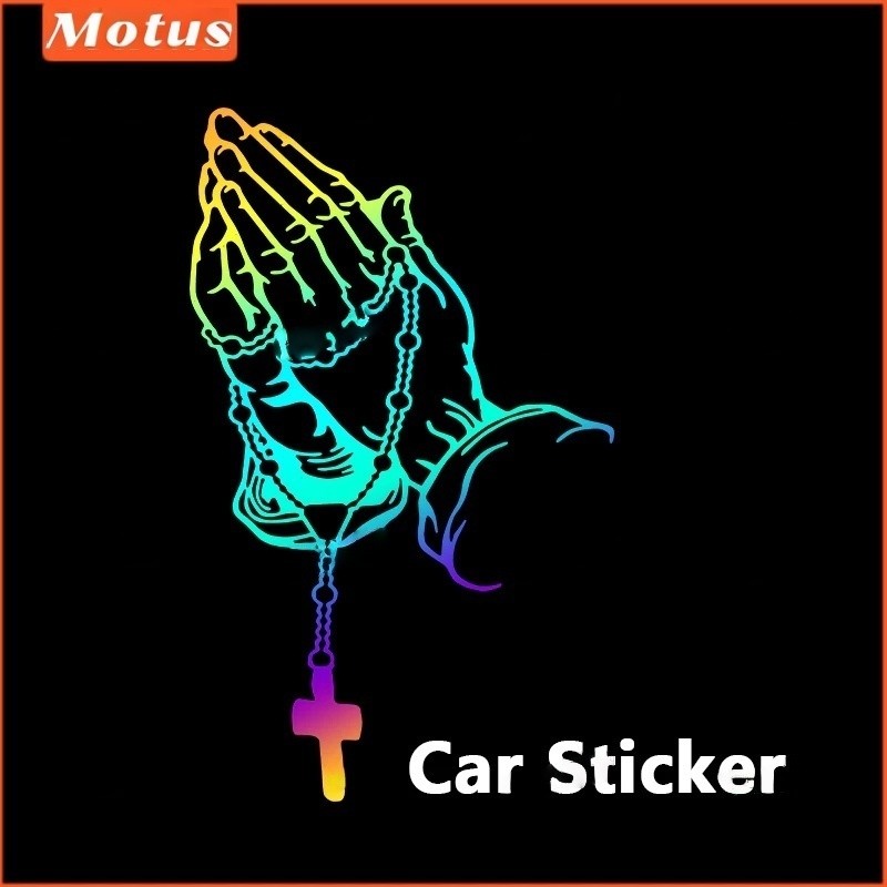 Motox 1PC Car Praying Hands With Rosary Sticker Decals Religious ...
