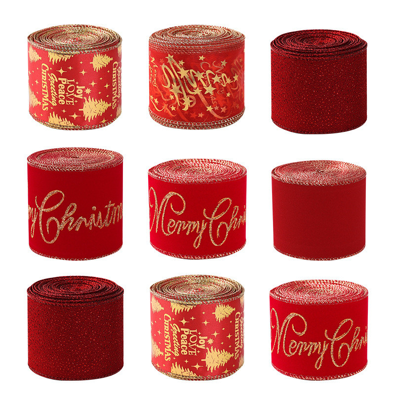 Length 2M christmas ribbon for christmas tree red ribbon wired ribbon ...