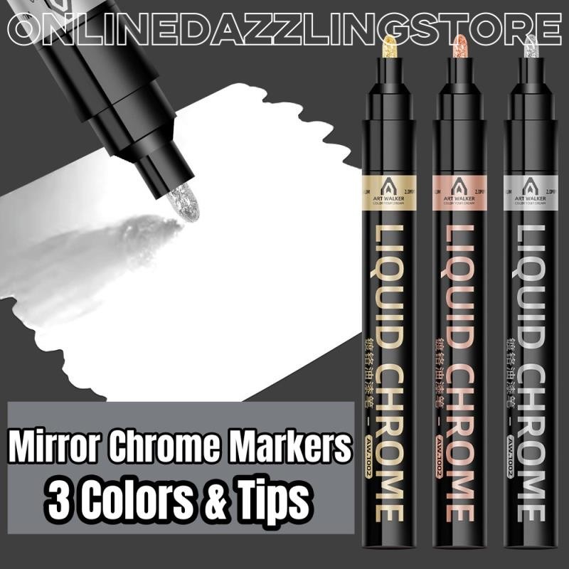 Mirror Chrome Markers 3 Colors Permanent Reflective Paint Pen for Resin