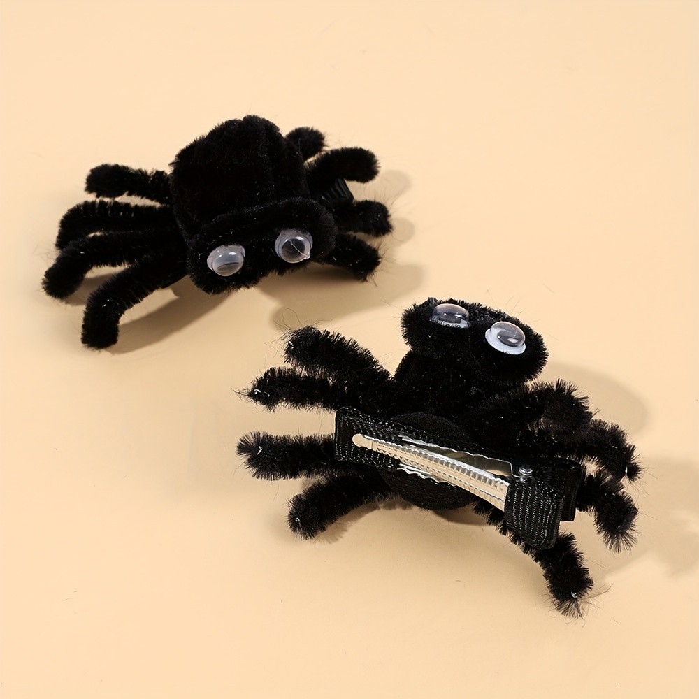 2pcs Plush Spider Hair Clips For Teens Cute Animal Hairpins Non-Slip ...