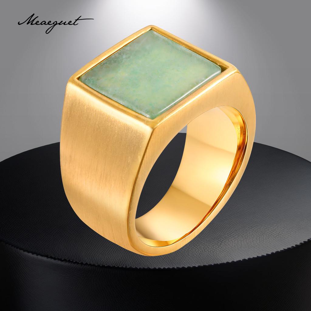 Meaeguet 18K Gold Jade Ring for Men,Stainless Steel Square Natural ...