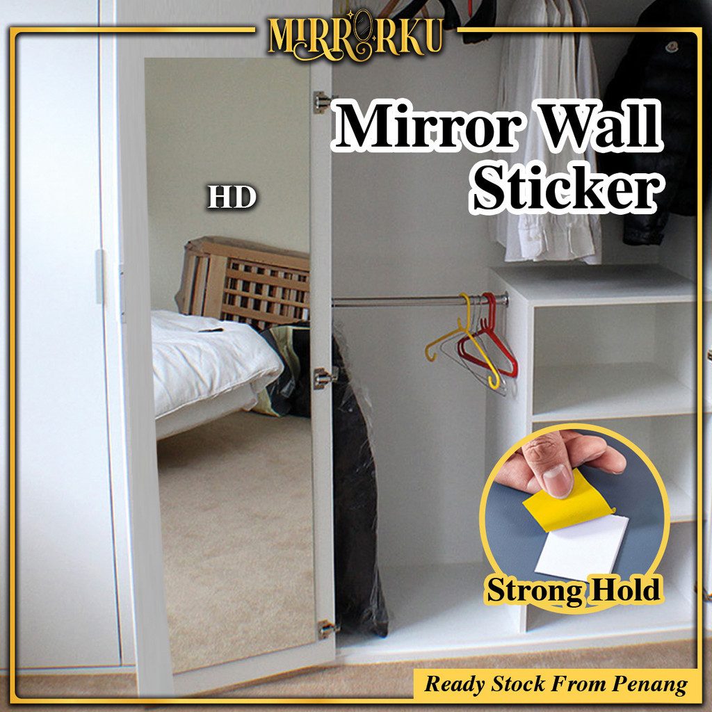 MIRRORKU Acrylic Mirror Wall Sticker Cermin Lekat Dinding Almari Mirror ...