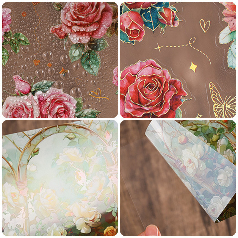 4 Sheets Bronzing Rose Bloom Series Stickers Romantic Decorative DIY ...