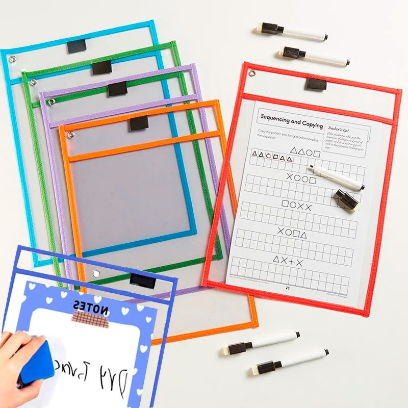 1PC PET Transparent File Folder Dry Wipe Pen Bag Erasable Document ...