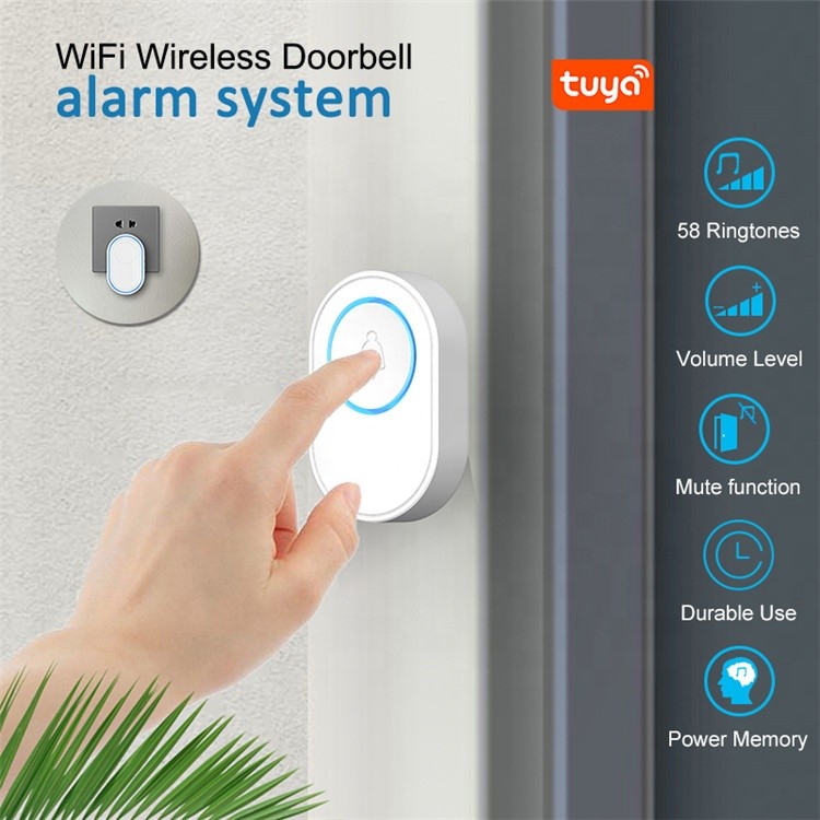 Motion Sensor Doorbell Alarm, 150 m and 5 m x 110° Wireless Home Alarm System, 1 x PIR Detector, 1 x Plug Receiver, 58 Ringtones, USB- and
