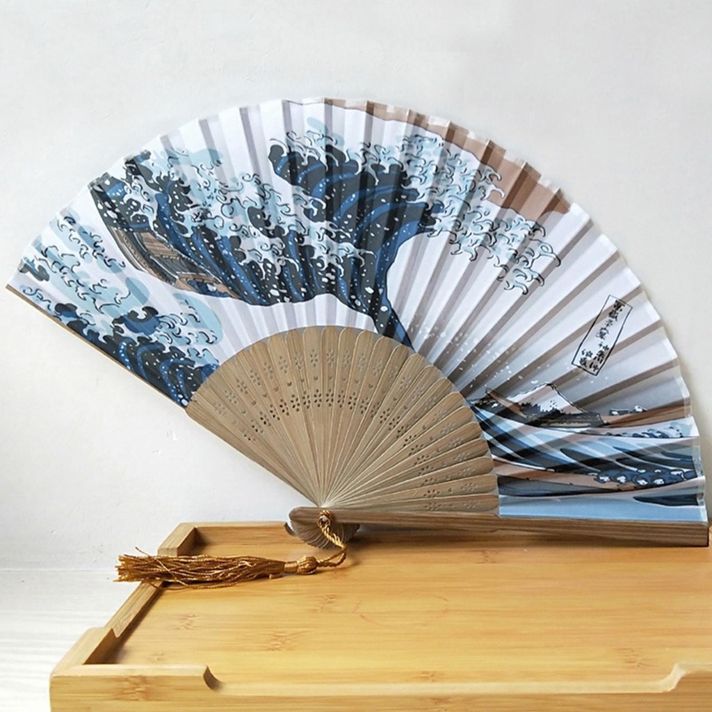 Japanese Style Handheld Fan Vintage Bamboo Wave Design ortable Folding ...