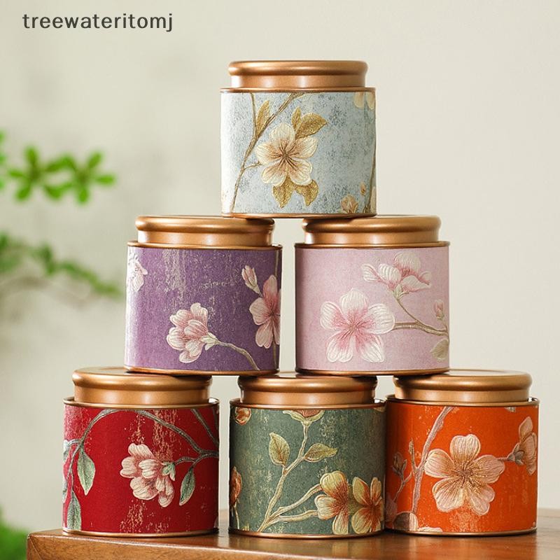TJ Flower Pattern Empty Tea Tin Can Household Green ck Tea Sealed Jar ...
