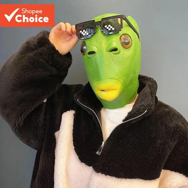 Green Head Monster Mask Green Fish Head Funny Headgear Trickster Party ...