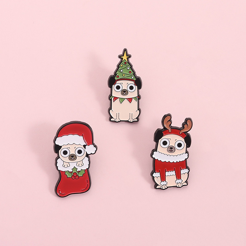 Christmas Dog Brooch Pins Funny Dog Animal Brooch Metal Badges Backpack ...