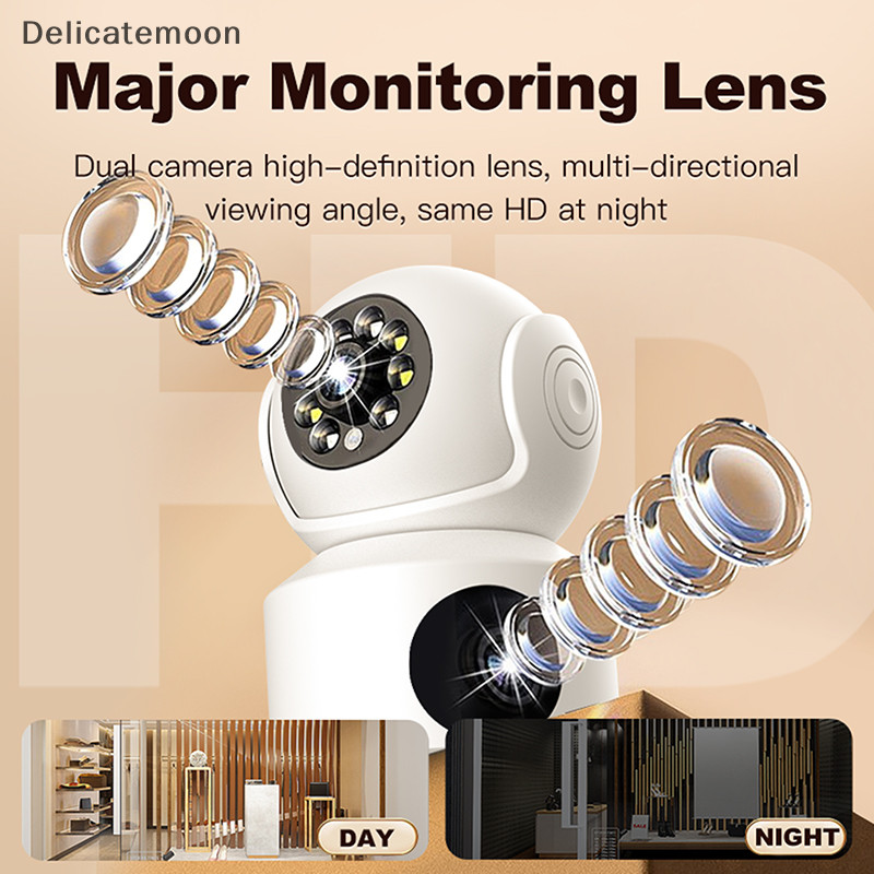 Delicatemoon Camera Dual Lens Dual Screen Baby Monitor Home Security ...