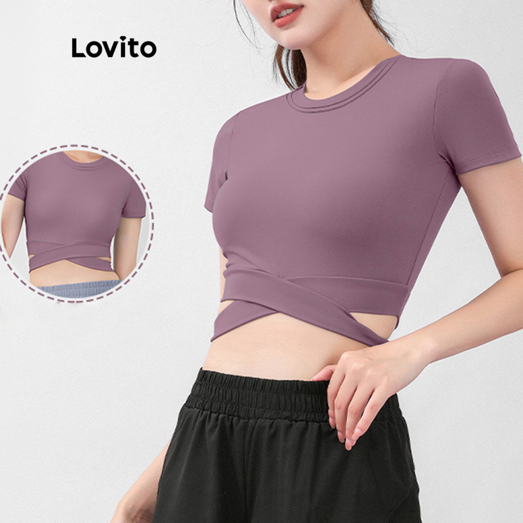 Lovito Sporty Plain Criss Cross Sports Bras For Women Lna13052 Shopee