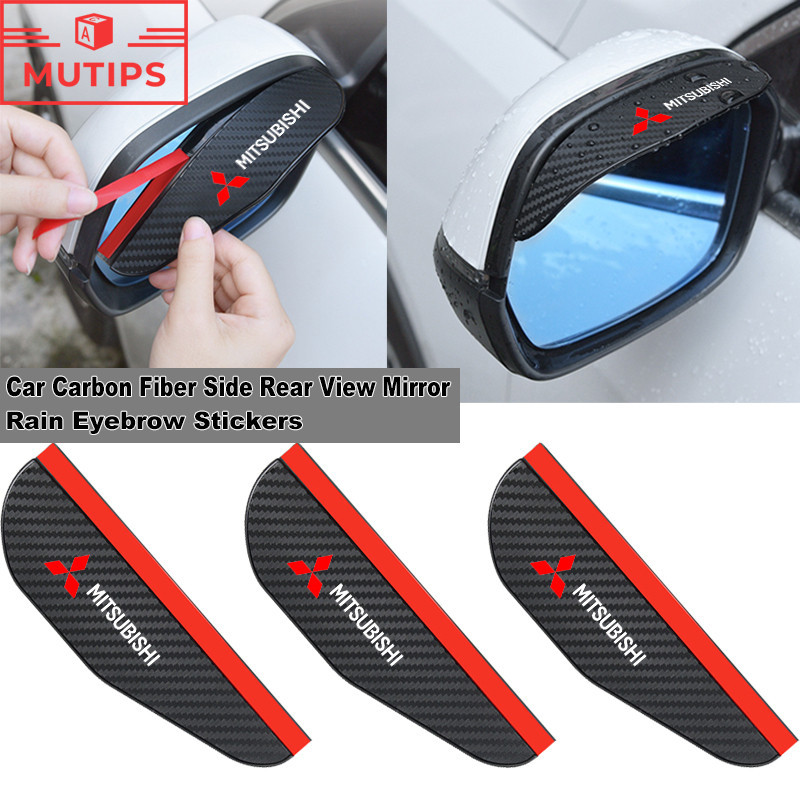 AutoBizarre Bat Shaped 2 in 1 Car Rear View Mirror Rain Eyebrow Weatherstrip Auto Mirror Rain Shield in Carbon Fiber Finish with Adjustable Blind Spot Mirror Set of 2 pcs Compatible with All Cars