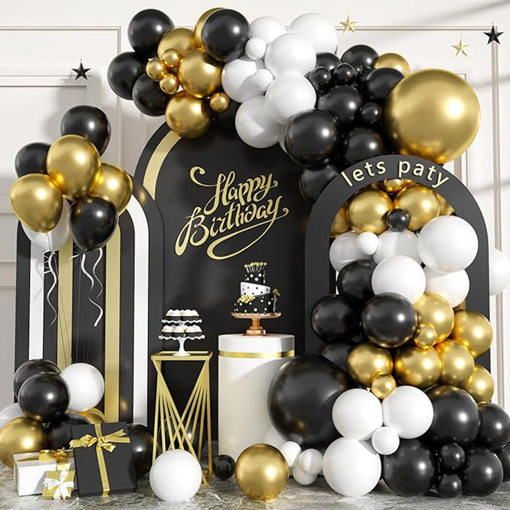 Black White Gold Balloons Arch Kit Birthday Party Decor Balloon Garland ...