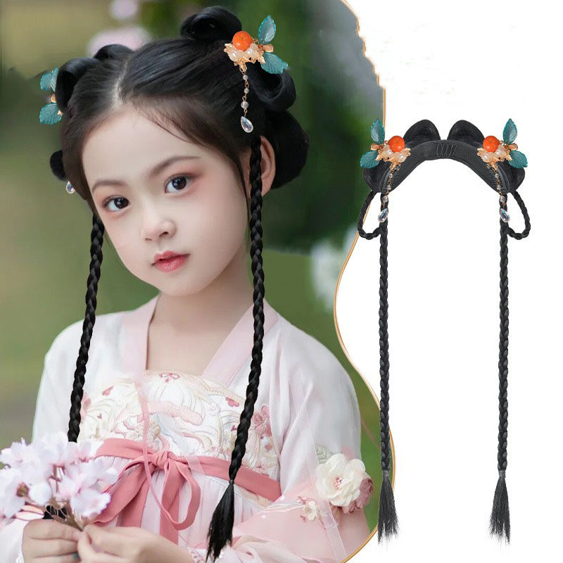 Children Hanfu Headdress Pretty Girls Wig Braid Set Hair Clips ...
