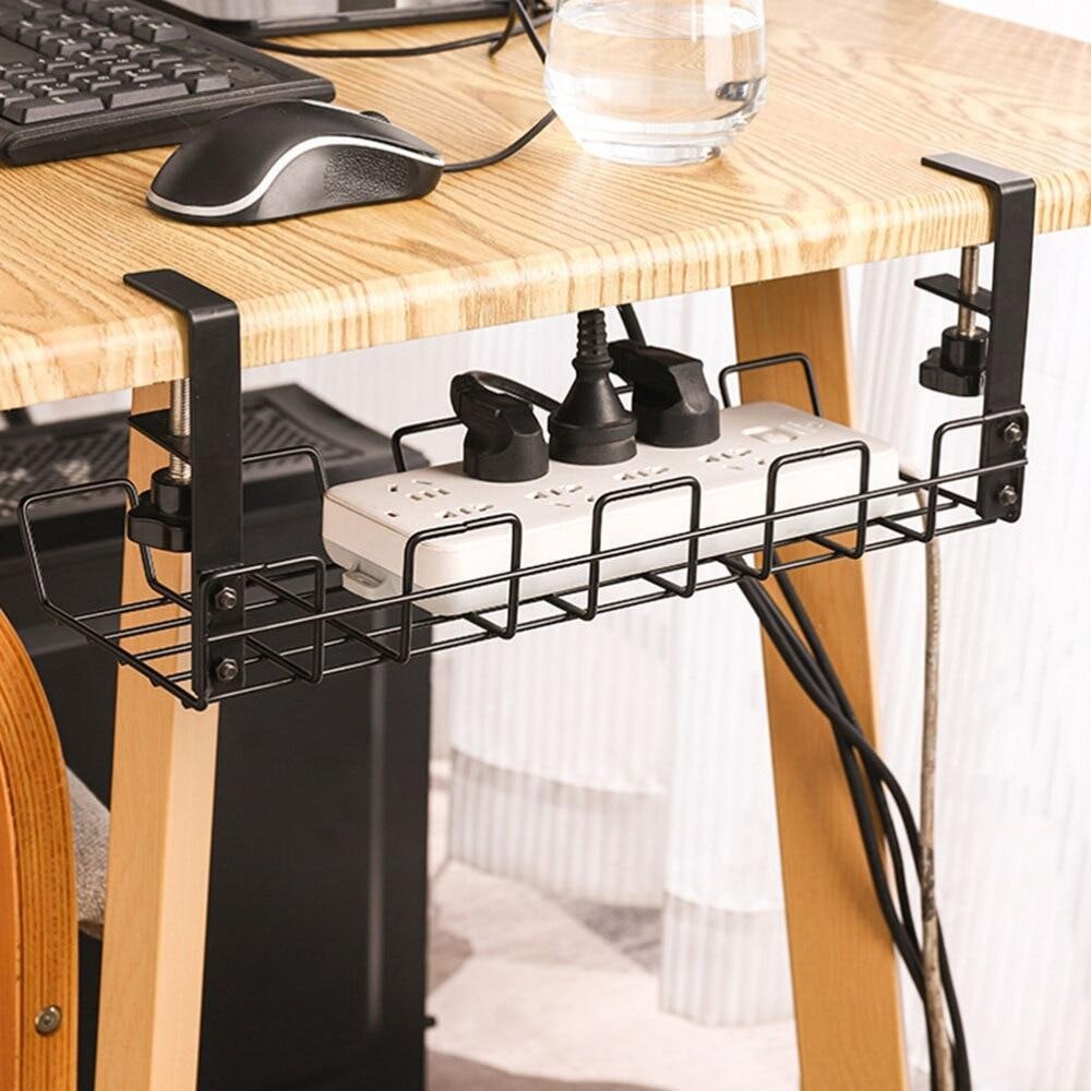 No Need to Drill Under Desk Cable Management Tray Clamp Hidden Cable ...