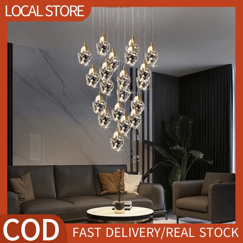 LED Crystal Hanging Lamp Simple Bar Counter Light Tricolor Chandelier ...