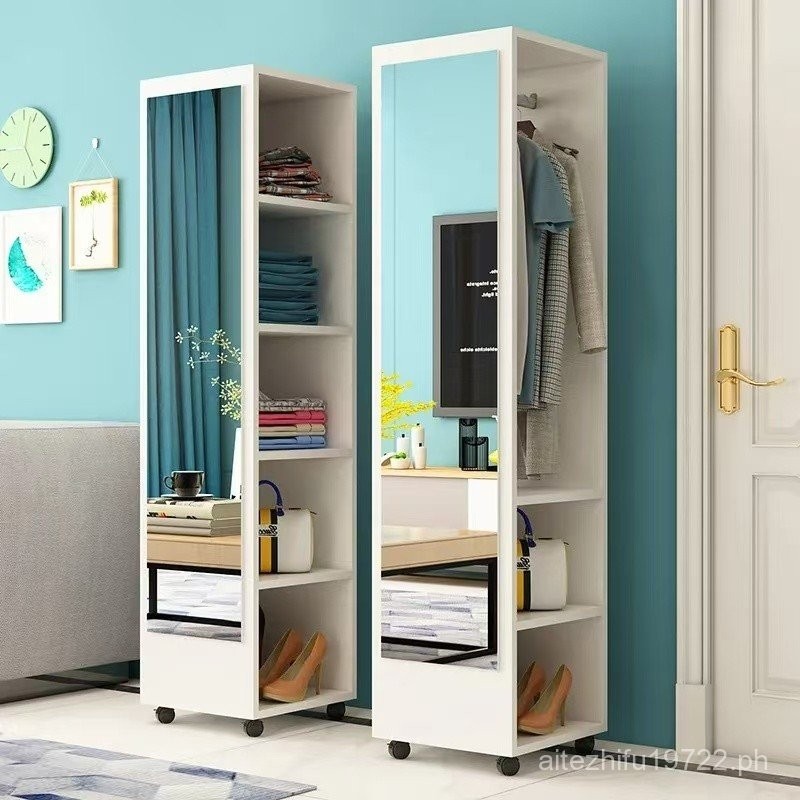 Rotating Dressing Mirror Bedroom Full-Length Mirror Clothes Rack Floor ...
