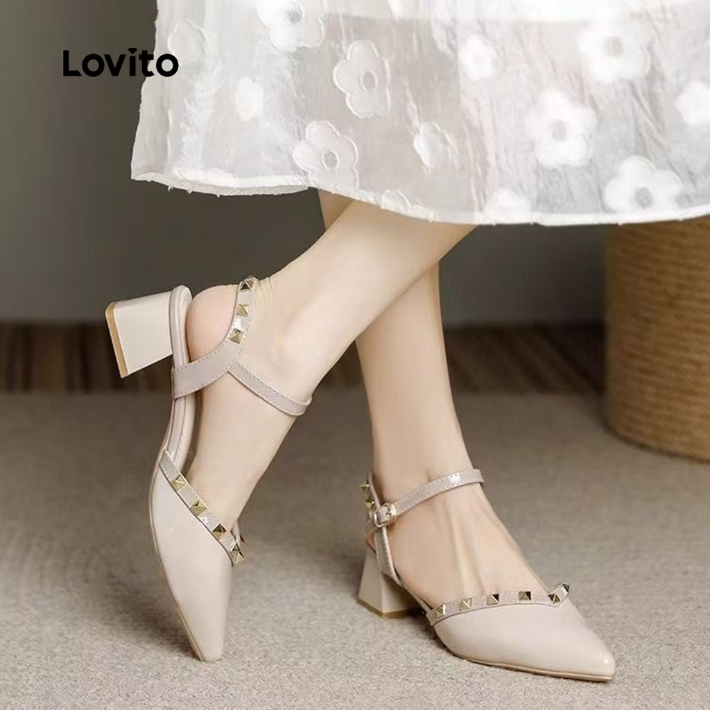Lovito Women Elegant Plain Rivet Heavy Rivets High Quality Texture ...