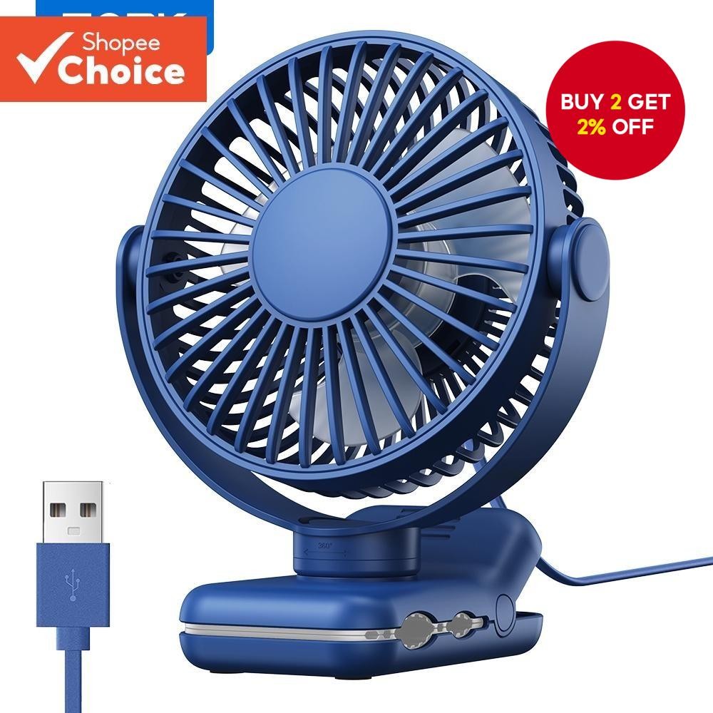 TOPK Clip Fan [USB Powered] 720° Rotation 3 Speed Modes Strong Wind ...