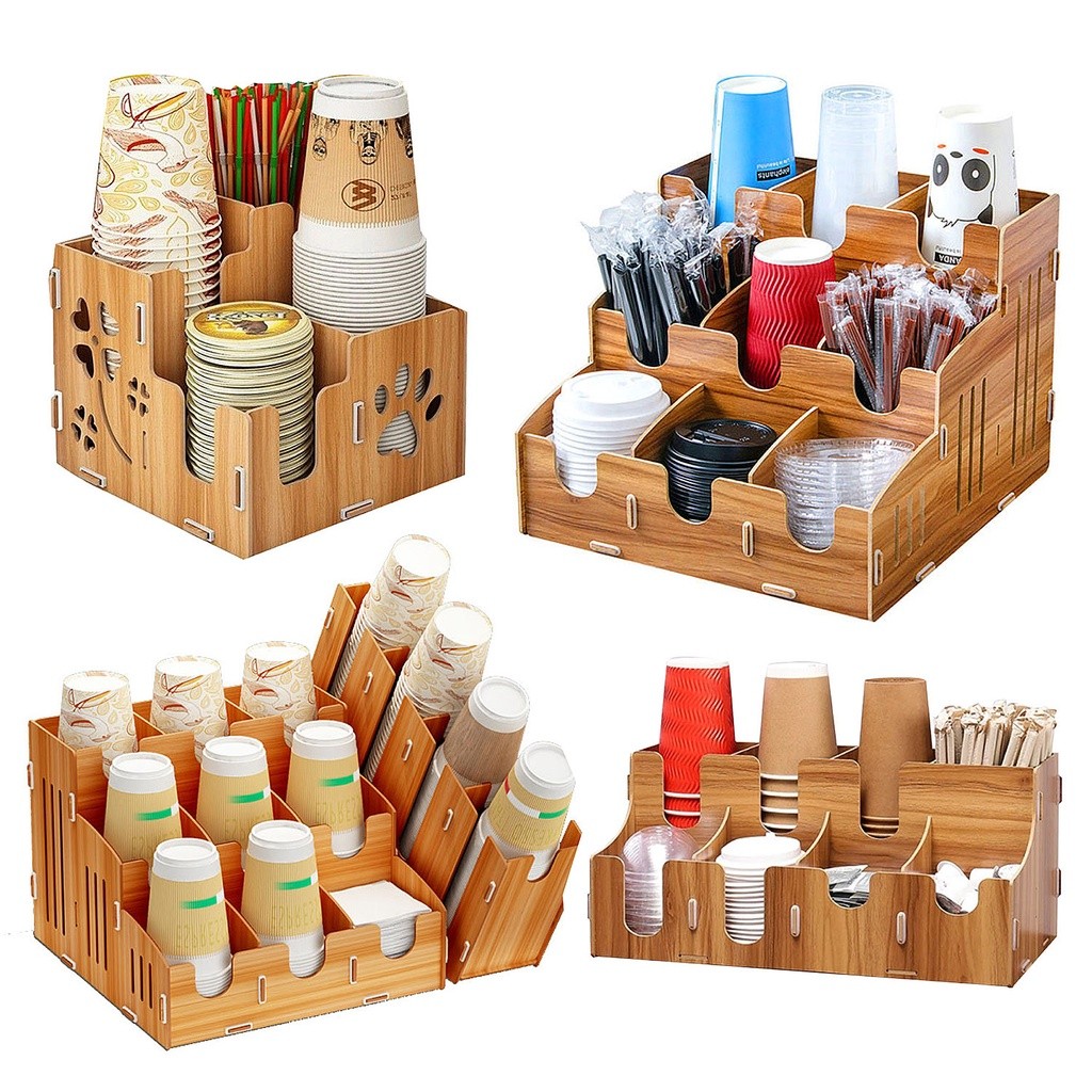 Cup and Straw Holder Organizer Milktea Coffee Paper Cup Dispenser Space ...