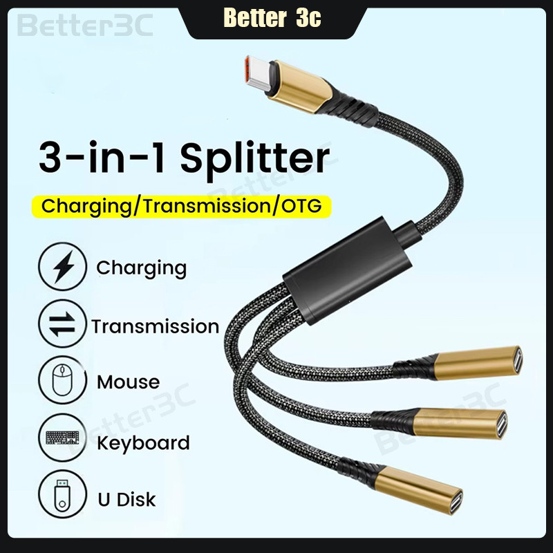 3-in-1 Fast Charging OTG Splitter Cable USB to Type C Converter Cable ...