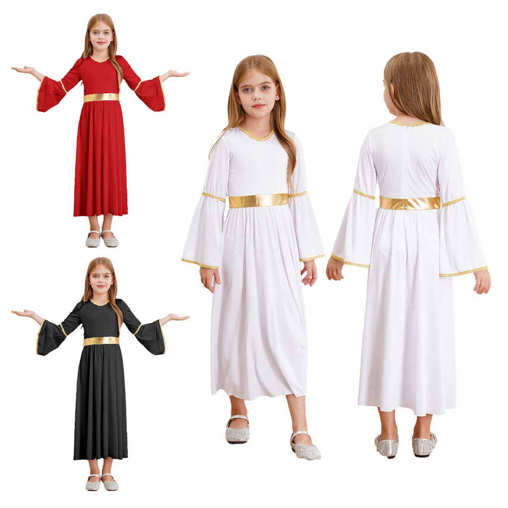 #6-16 Children Kid Girls Angel Cosplay Costume Angel Dress Long Sleeve ...
