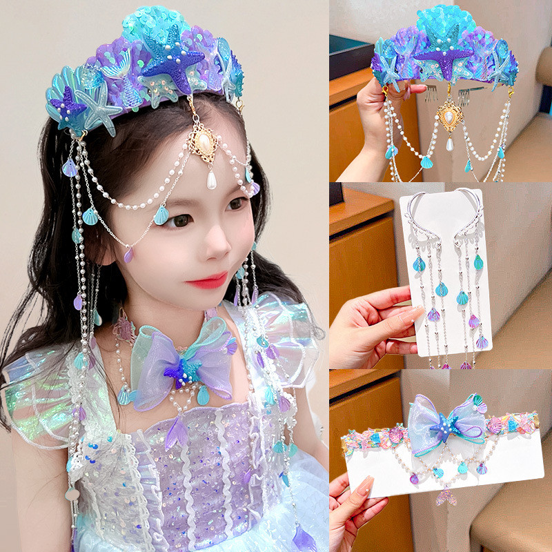 New Cartoon Mermaid Princess Forehead Necklace Headband Girls Headdress ...