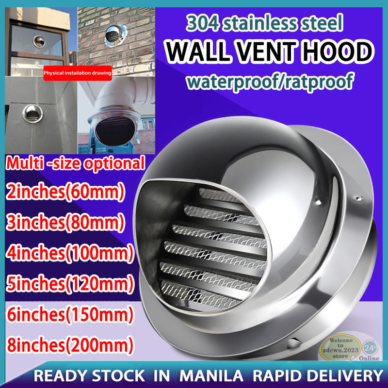 Stainless Steel 304 Wall Air Vent Ducting hood Ventilation Exhaust cap