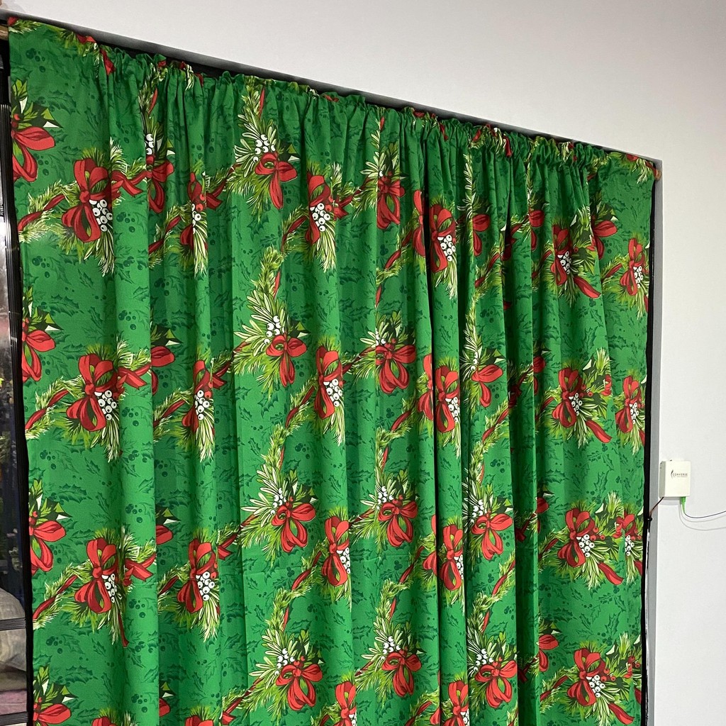 Green/Red/Cream Ribbonette Design Christmas Curtain & Table cloth ...