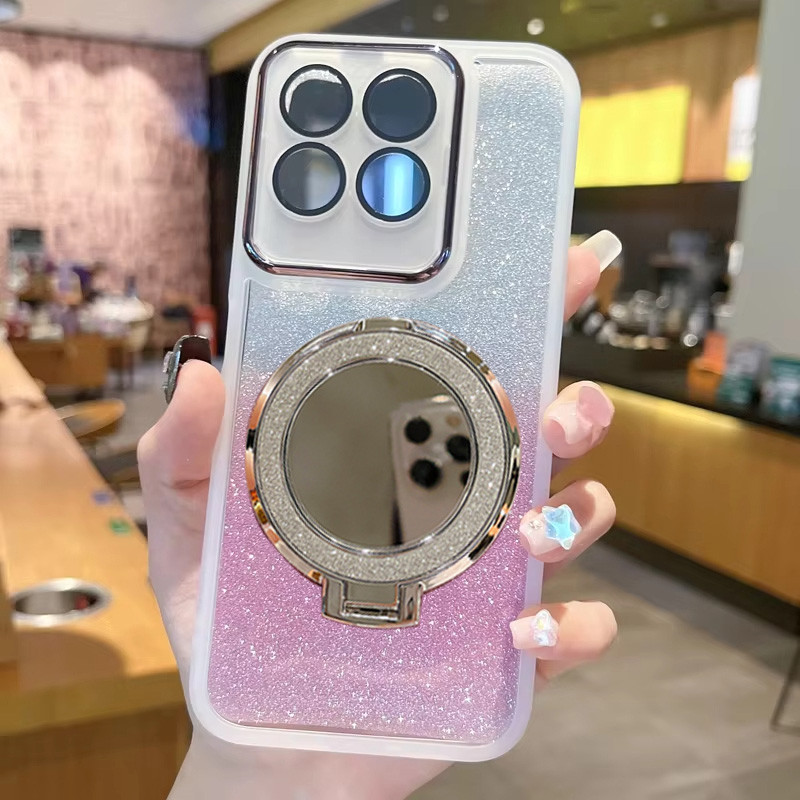 MRRSIWEI For Xiaomi Redmi Note 14 Pro / Note 14 Pro Plus Case For Women Girls, Luxury Plating Bling Glitter Sparkle Flowers Shockproof Case With Ring Stand For Redmi Note 14