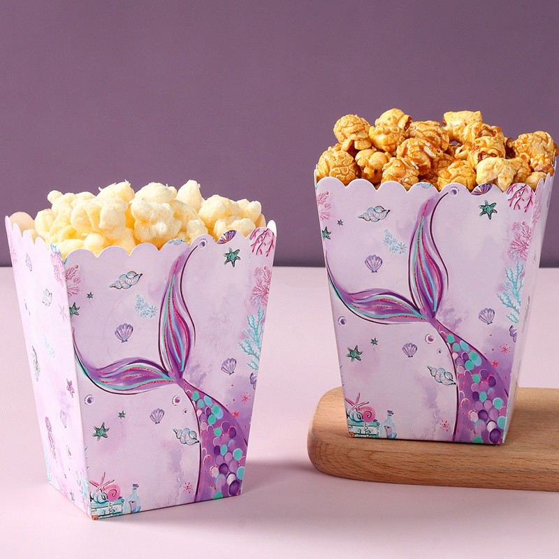 6pcs Little Mermaid Theme Popcorn Box Mermaid Tail Packing Box Mermaid ...