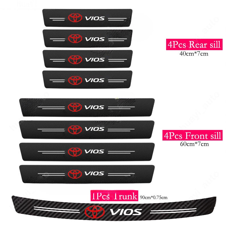Toyota Vios Car Door Sill Sticker Anti-Scratch Carbon Fiber leather ...