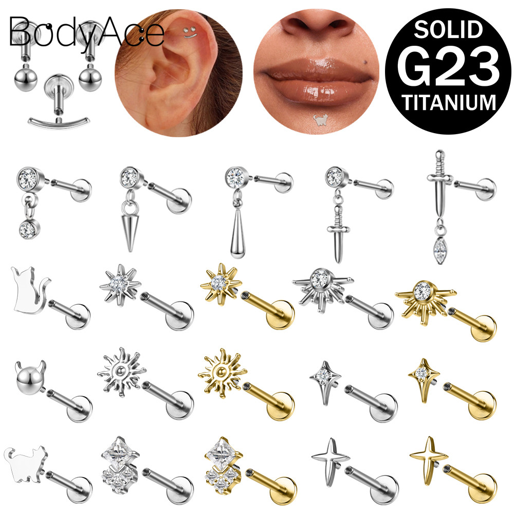 Bodyace G23 Titanium Ear Stud 1 Pc 16G Ear Piercing Lobe Earring ...
