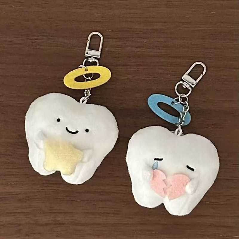 Cute Tooth Angel Keychain Creative Tooth Shape Plush Pendant Couple ...