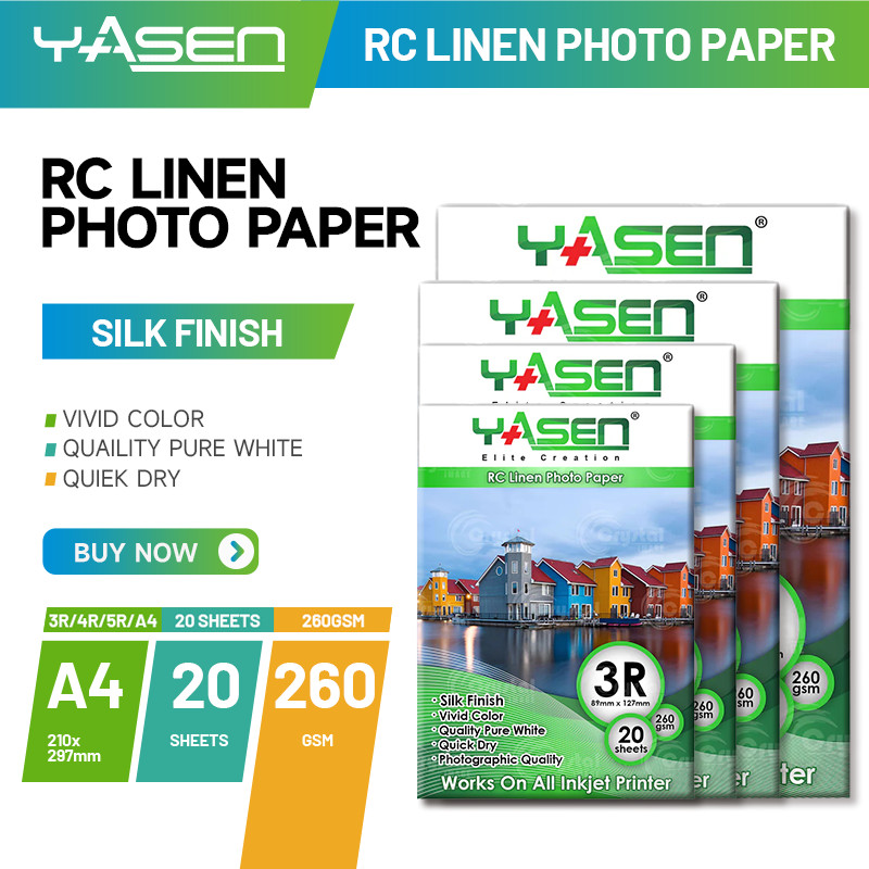 Yasen Premium 260gsm RC Photo Paper - RC Linen Texture A4 5R 4R 3R Size ...