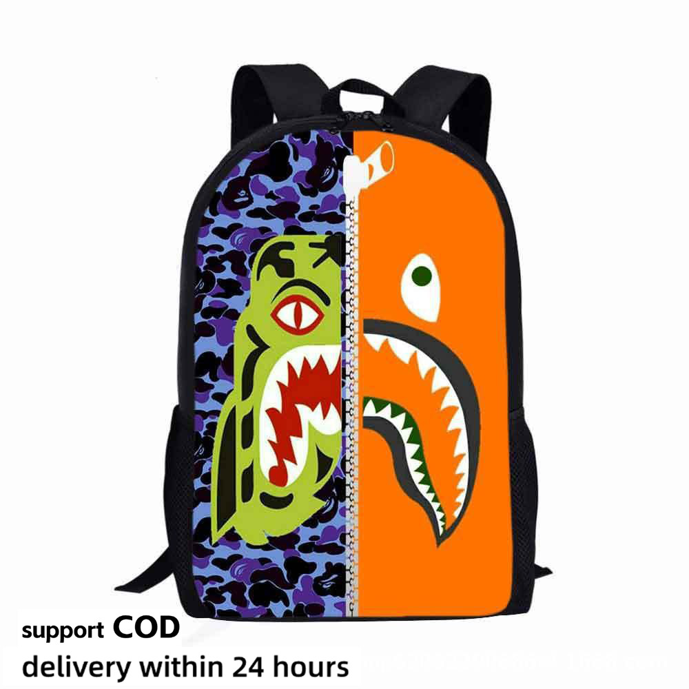 ♥♥Best Selling♥♥Men's Bag New Shark Mouth Teeth Printing Backpack High ...