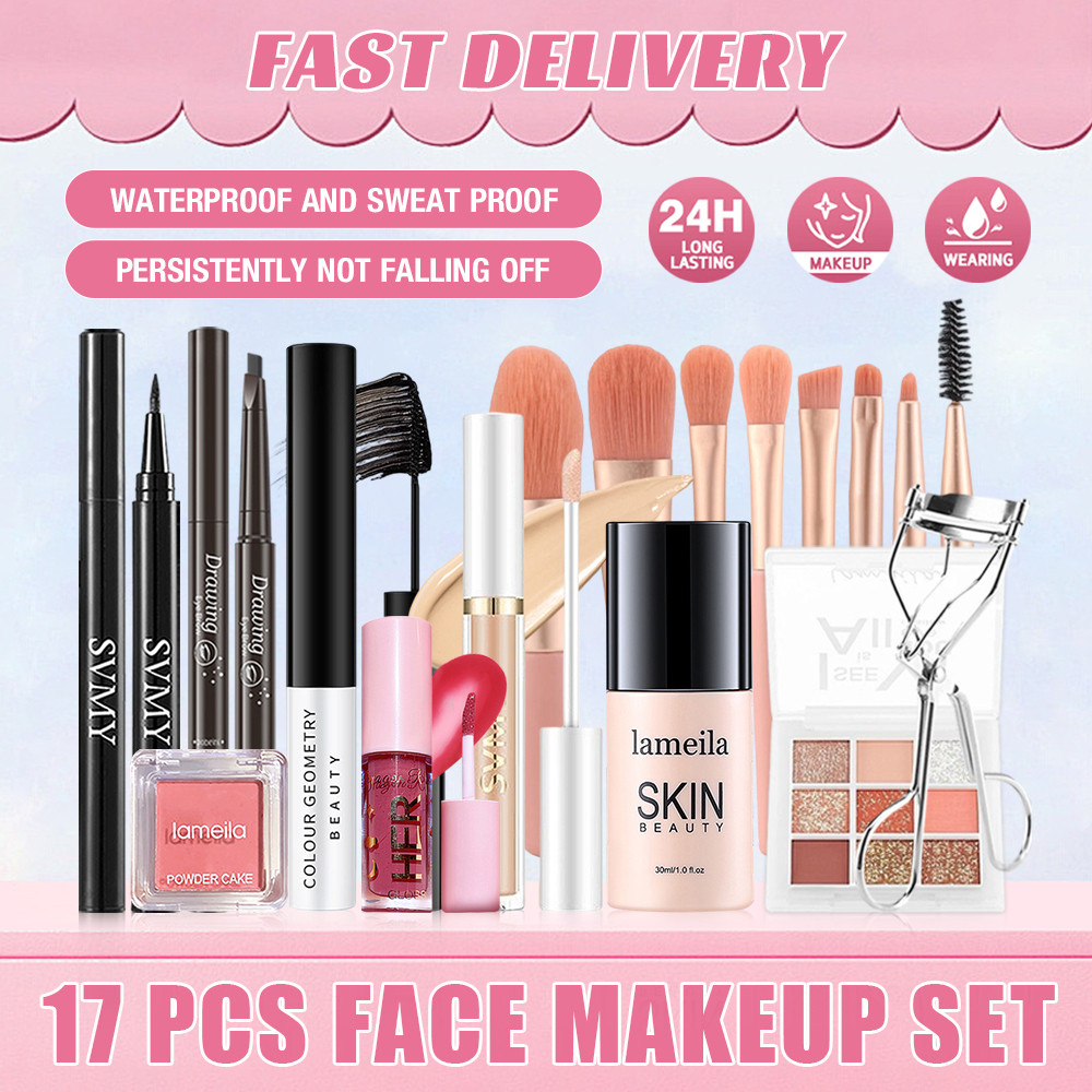 17pcs Beginner Makeup Set Liquid Foundation+Concealer+Lip Gloss+Blush ...