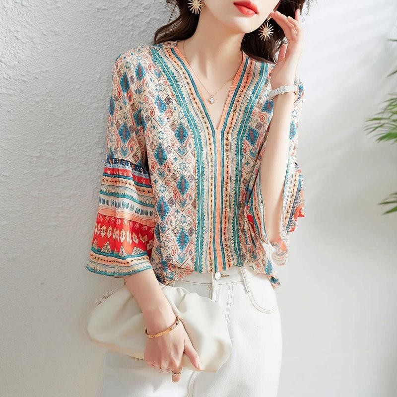 Men's Plus Size Muslim Robe Shirt - Solid Color Ethnic V-Neck Short Sleeve Loose Maxi Blouse