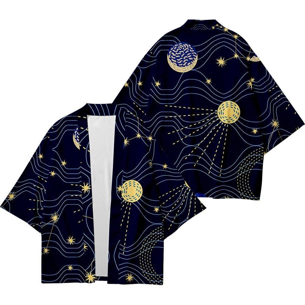 New Men's Haori Kimono Star Moon Pattern 3D Printing Trendy Cardigan ...