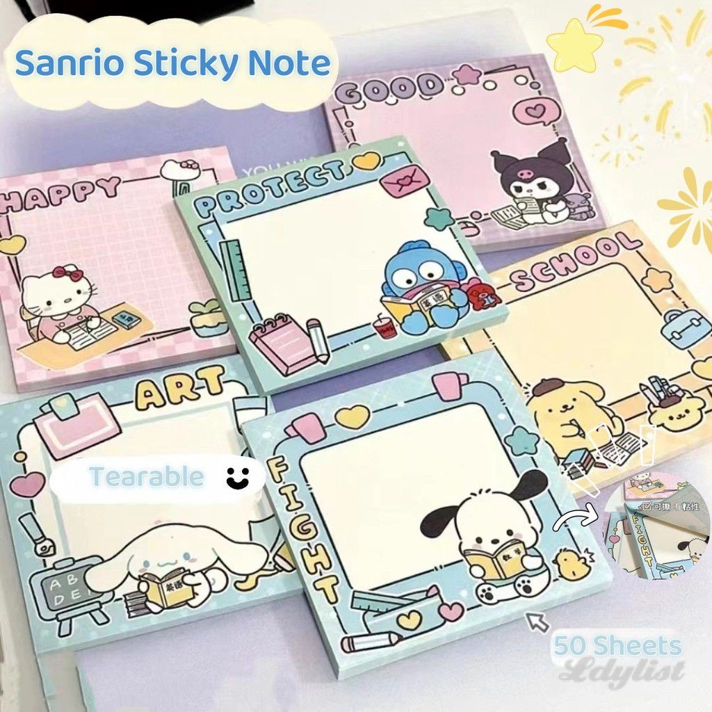 50 Sheets Sanrio Cartoon Sticky Note Hand Message Note Notepad Index ...