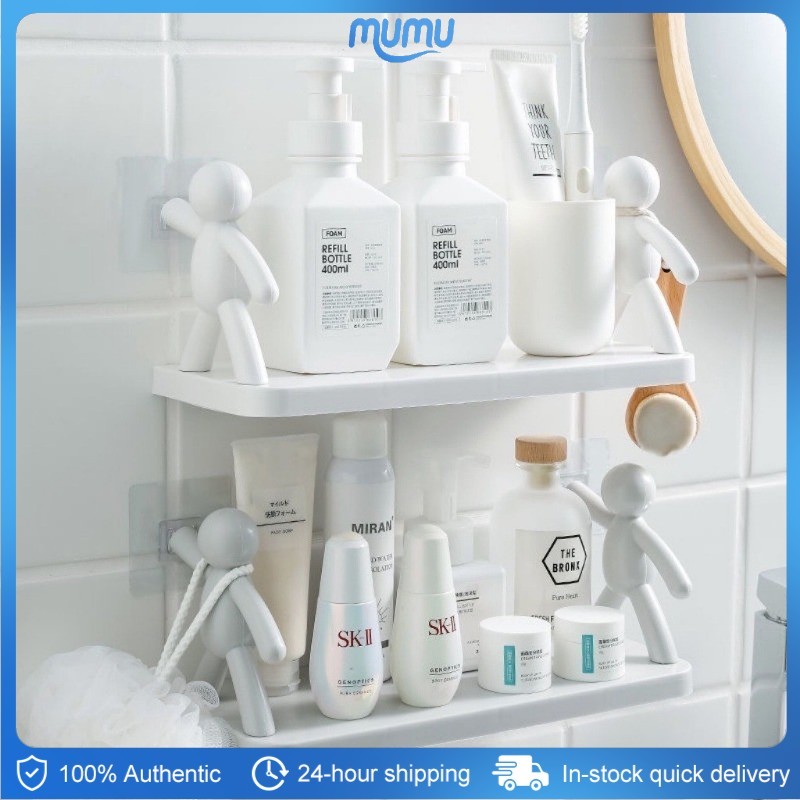 【COD】Wall Hanging Bathroom Human Hook Rack Floating Wall Ledge Plastic ...