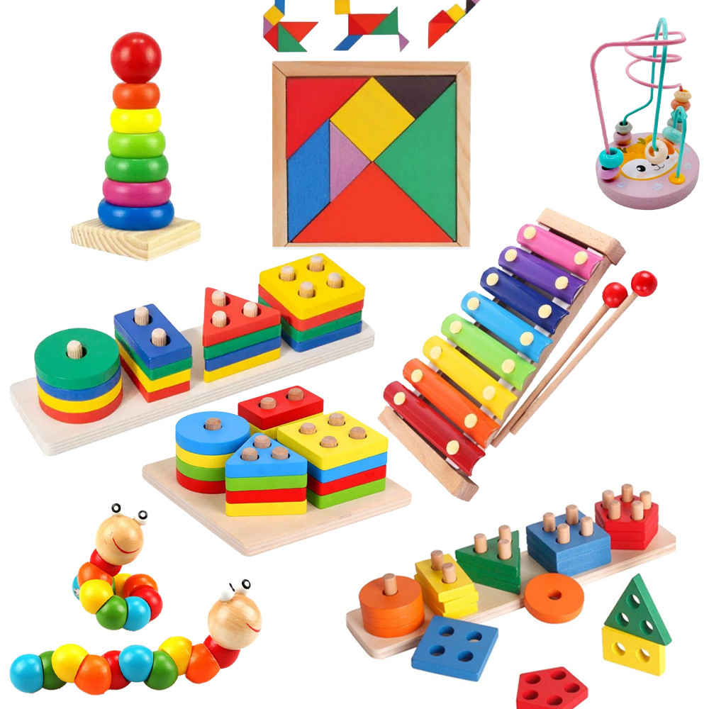 Wooden children's educational geometric toys, shapes, Montessori ...