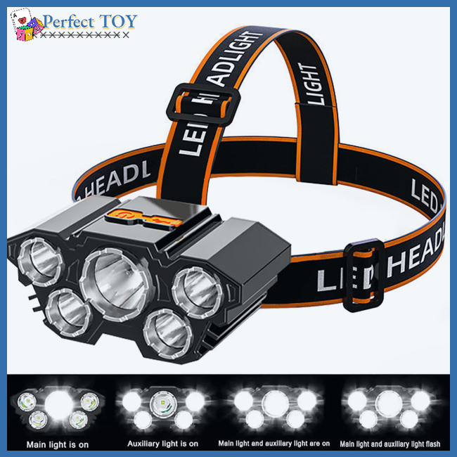 Perfect Portable 5led Headlight Usb Rechargeable Head-mounted ...