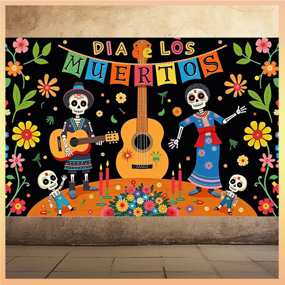 Day Of The Dead Decoration Backdrop Mexican Dia DE Los Muertos Hanging ...