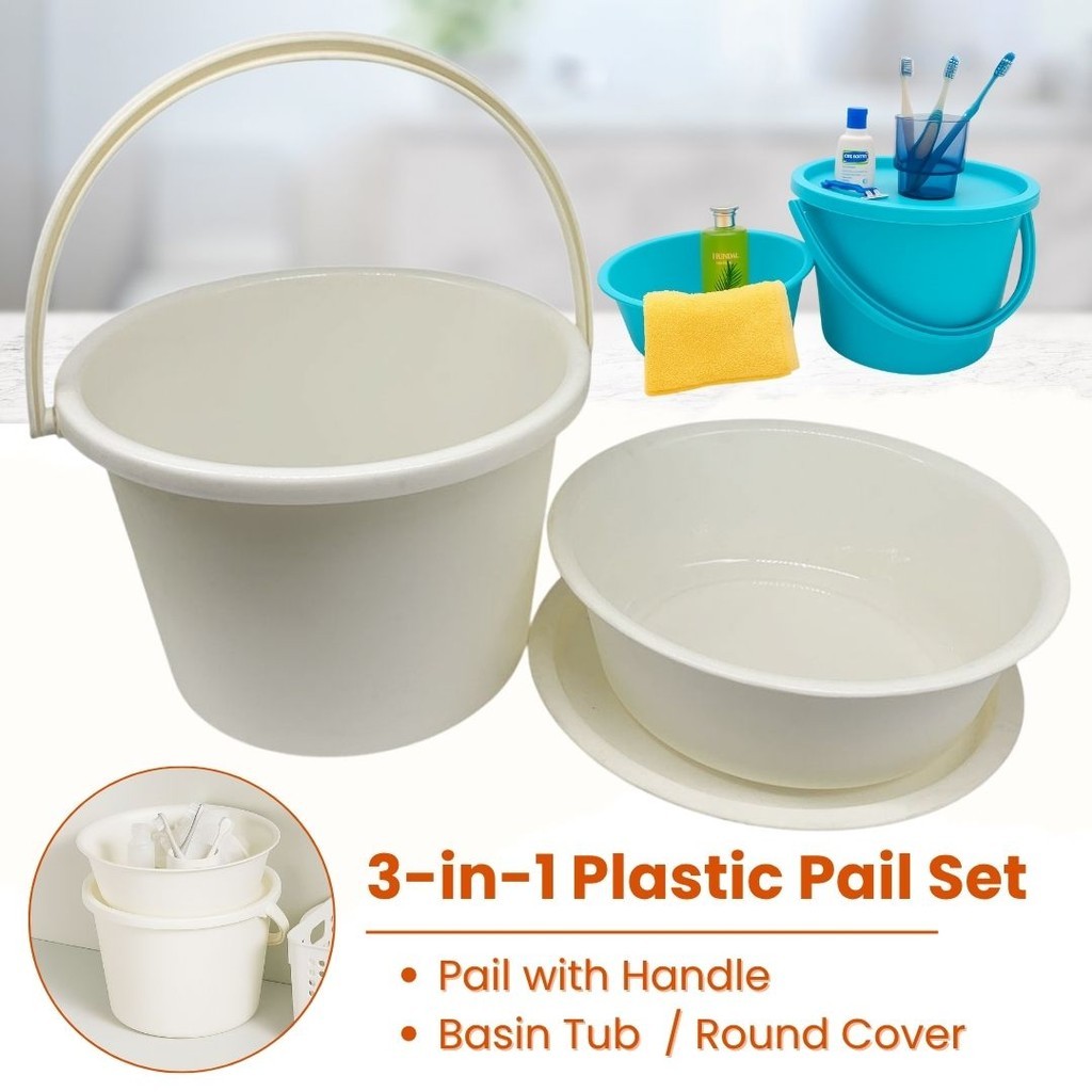 Cozyhome 3-in-1 Plastic Pail Set – 12L Round Bucket with Basin, Cover ...
